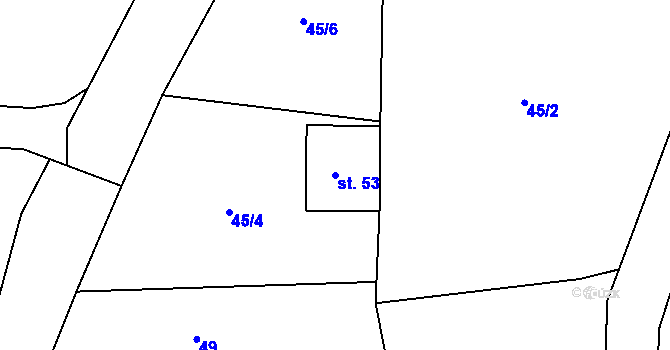 Parcela st. 53 v KÚ Málkov u Suchomast, Katastrální mapa