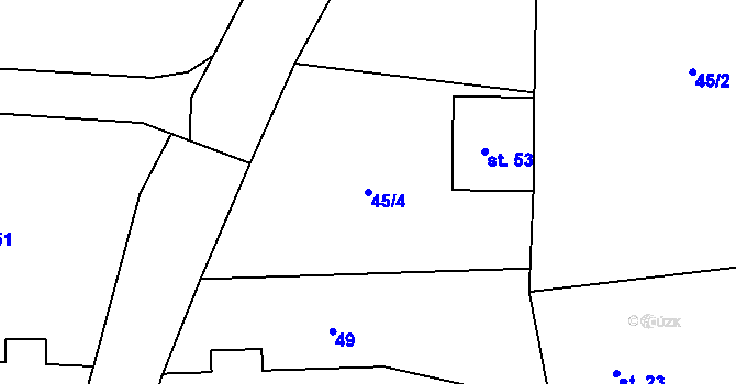 Parcela st. 45/4 v KÚ Málkov u Suchomast, Katastrální mapa
