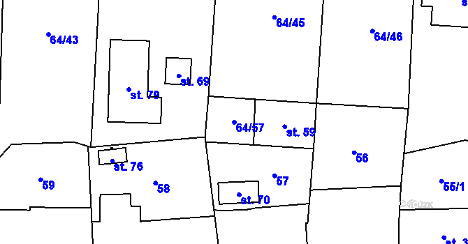 Parcela st. 64/57 v KÚ Málkov u Suchomast, Katastrální mapa