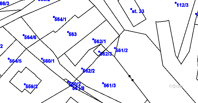 Parcela st. 562/3 v KÚ Ahníkov, Katastrální mapa