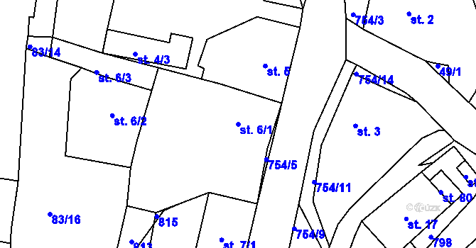 Parcela st. 6/1 v KÚ Málkov u Chomutova, Katastrální mapa