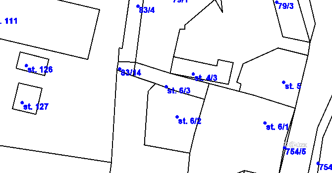 Parcela st. 6/3 v KÚ Málkov u Chomutova, Katastrální mapa