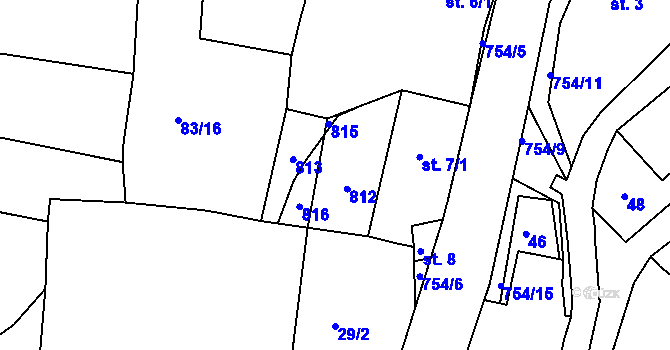 Parcela st. 7/2 v KÚ Málkov u Chomutova, Katastrální mapa