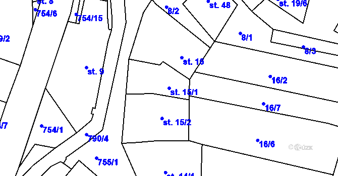 Parcela st. 15/1 v KÚ Málkov u Chomutova, Katastrální mapa