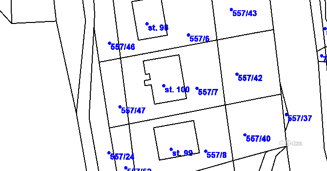Parcela st. 100 v KÚ Málkov u Chomutova, Katastrální mapa