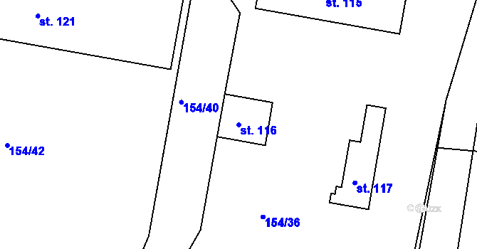 Parcela st. 116 v KÚ Málkov u Chomutova, Katastrální mapa
