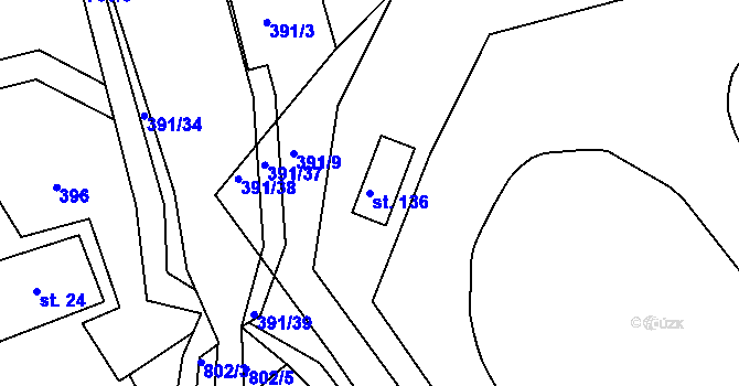 Parcela st. 136 v KÚ Málkov u Chomutova, Katastrální mapa