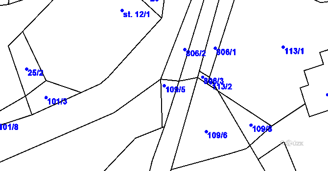 Parcela st. 109/5 v KÚ Málkov u Chomutova, Katastrální mapa