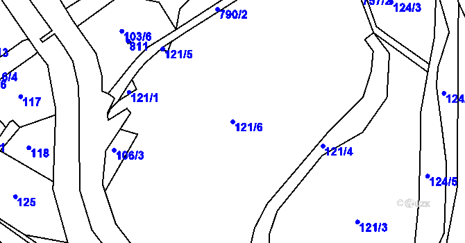 Parcela st. 121/6 v KÚ Málkov u Chomutova, Katastrální mapa
