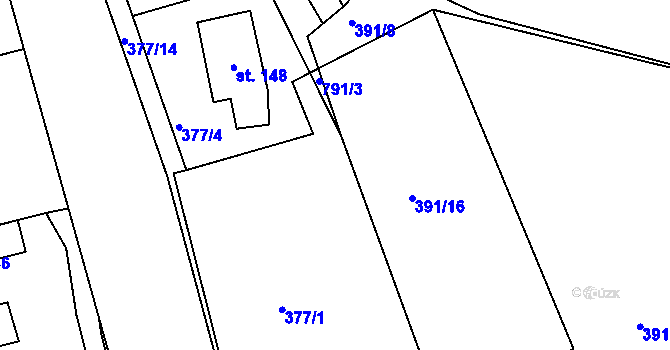Parcela st. 377/10 v KÚ Málkov u Chomutova, Katastrální mapa