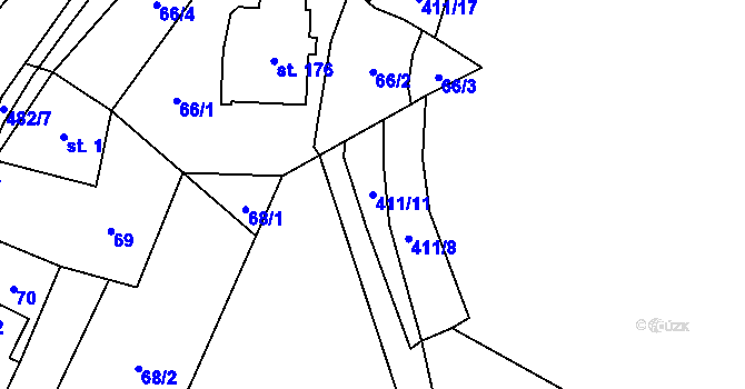 Parcela st. 411/11 v KÚ Málkov u Chomutova, Katastrální mapa