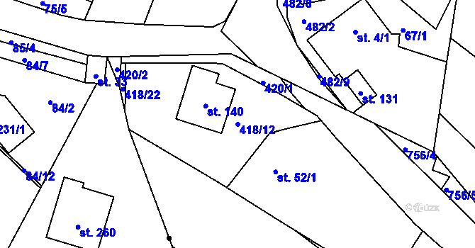 Parcela st. 418/12 v KÚ Málkov u Chomutova, Katastrální mapa