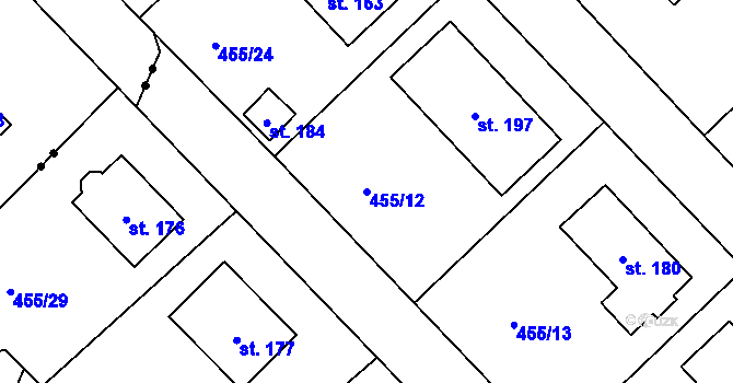 Parcela st. 455/12 v KÚ Málkov u Chomutova, Katastrální mapa
