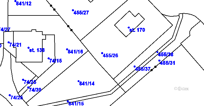 Parcela st. 455/26 v KÚ Málkov u Chomutova, Katastrální mapa