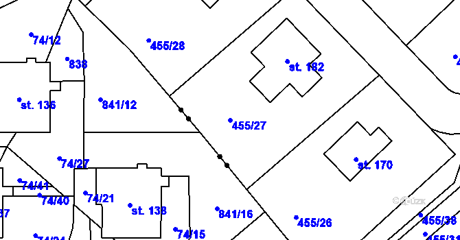 Parcela st. 455/27 v KÚ Málkov u Chomutova, Katastrální mapa