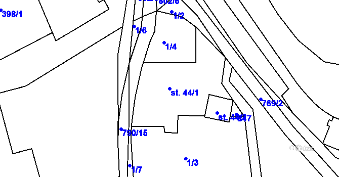 Parcela st. 44/1 v KÚ Málkov u Chomutova, Katastrální mapa