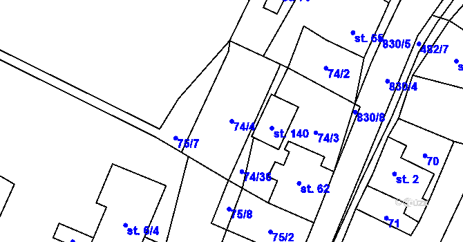 Parcela st. 74/4 v KÚ Zelená, Katastrální mapa