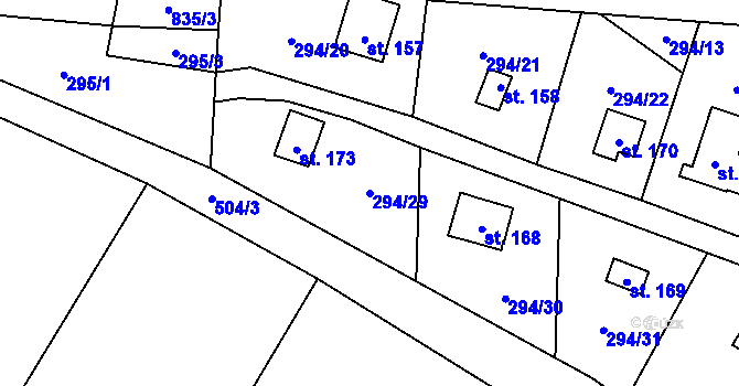 Parcela st. 294/29 v KÚ Zelená, Katastrální mapa