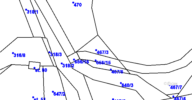 Parcela st. 467/3 v KÚ Jindřichovice u Malonic, Katastrální mapa