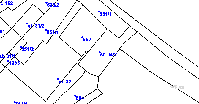Parcela st. 34/2 v KÚ Bělá u Malont, Katastrální mapa