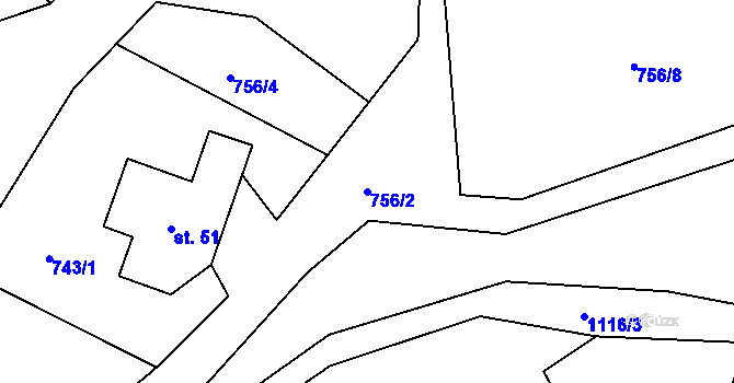 Parcela st. 756/2 v KÚ Bělá u Malont, Katastrální mapa