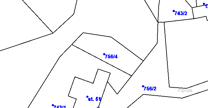 Parcela st. 756/4 v KÚ Bělá u Malont, Katastrální mapa