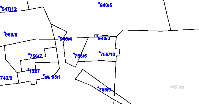 Parcela st. 756/10 v KÚ Bělá u Malont, Katastrální mapa