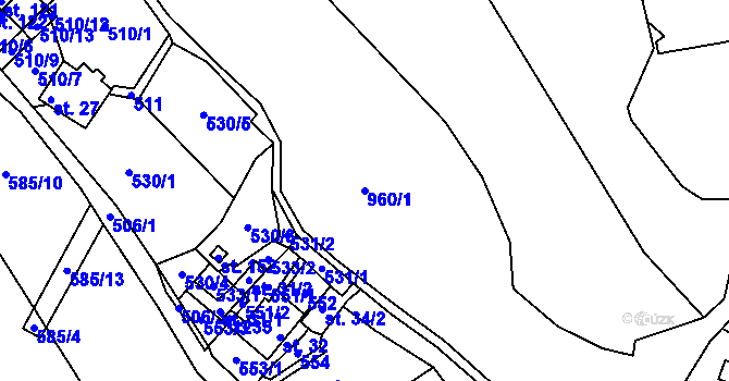 Parcela st. 960/1 v KÚ Bělá u Malont, Katastrální mapa
