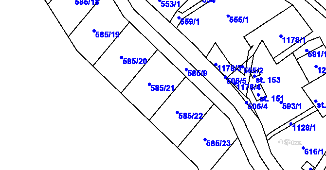 Parcela st. 585/9 v KÚ Bělá u Malont, Katastrální mapa