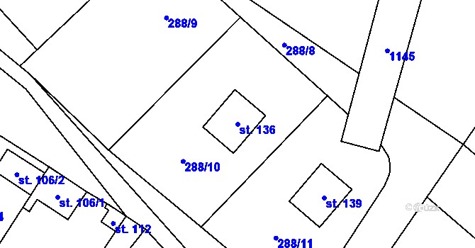 Parcela st. 136 v KÚ Jaroměř u Malont, Katastrální mapa