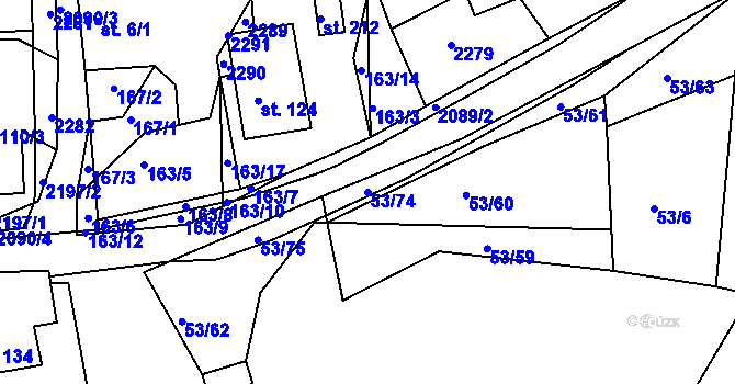 Parcela st. 53/74 v KÚ Malonty, Katastrální mapa