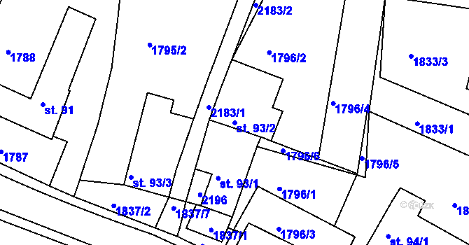 Parcela st. 93/2 v KÚ Malonty, Katastrální mapa