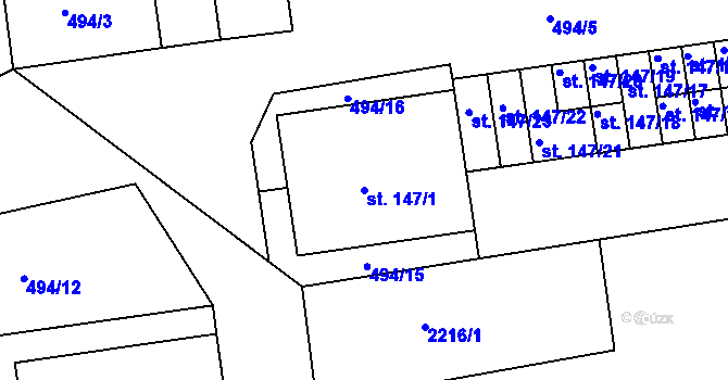 Parcela st. 147/1 v KÚ Malonty, Katastrální mapa