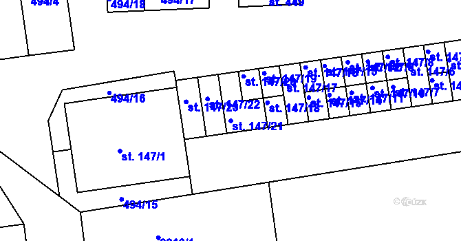 Parcela st. 147/21 v KÚ Malonty, Katastrální mapa