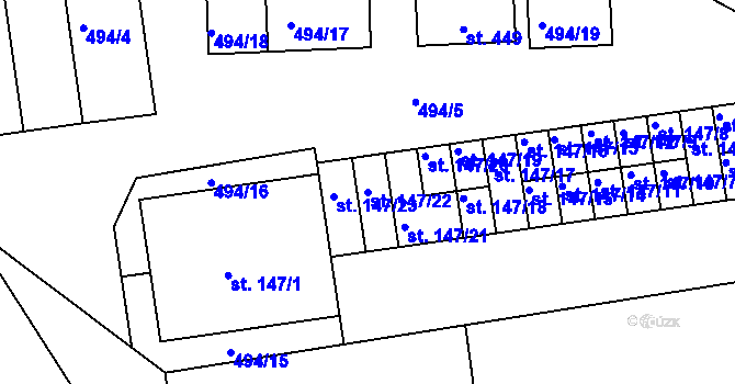 Parcela st. 147/22 v KÚ Malonty, Katastrální mapa
