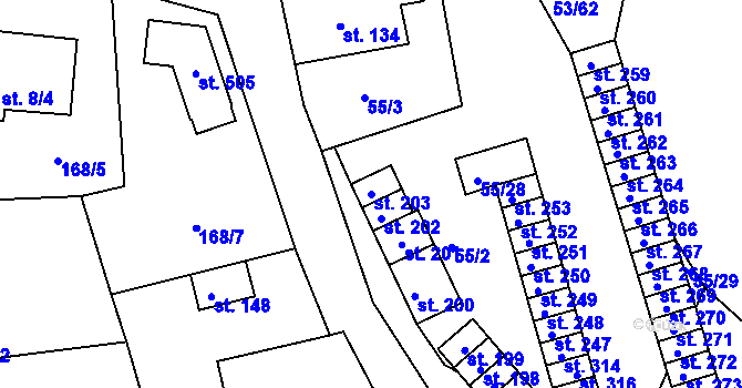 Parcela st. 203 v KÚ Malonty, Katastrální mapa