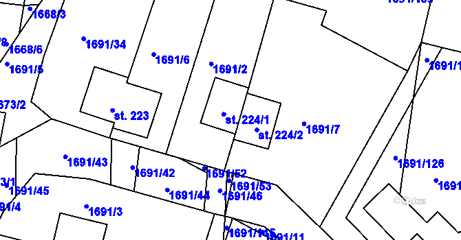 Parcela st. 224 v KÚ Malonty, Katastrální mapa