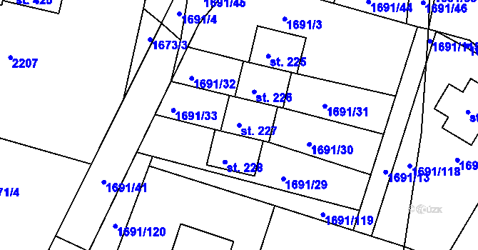 Parcela st. 227 v KÚ Malonty, Katastrální mapa