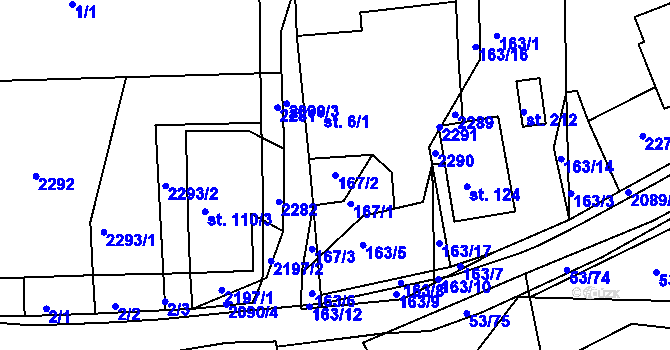 Parcela st. 167/2 v KÚ Malonty, Katastrální mapa