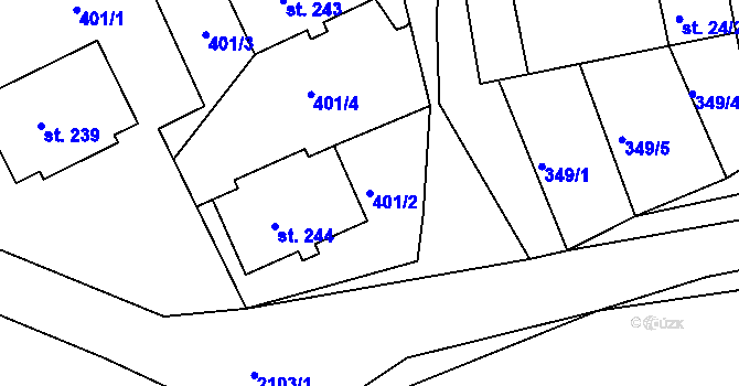 Parcela st. 401/2 v KÚ Malonty, Katastrální mapa