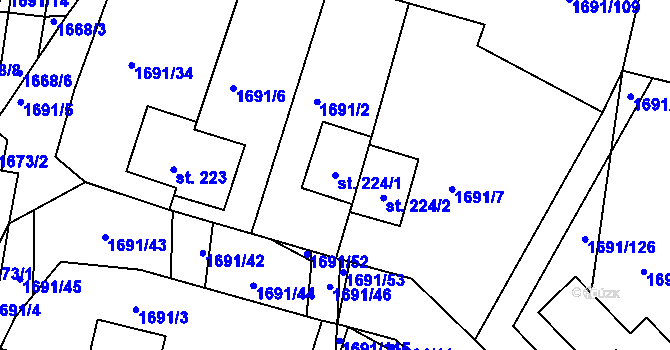 Parcela st. 224/1 v KÚ Malonty, Katastrální mapa