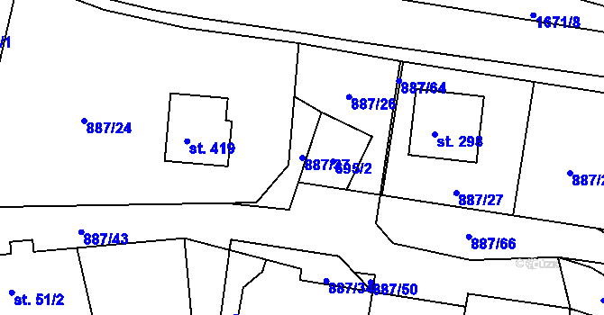 Parcela st. 887/37 v KÚ Malonty, Katastrální mapa