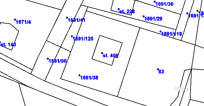Parcela st. 406 v KÚ Malonty, Katastrální mapa