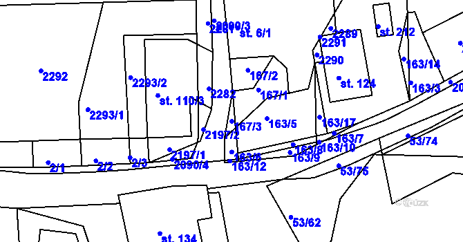 Parcela st. 167/3 v KÚ Malonty, Katastrální mapa