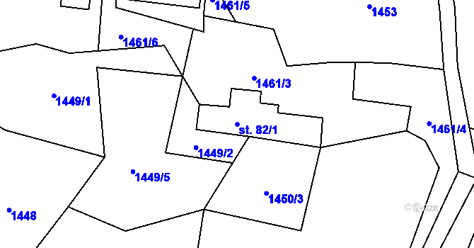 Parcela st. 82/1 v KÚ Meziříčí u Malont, Katastrální mapa