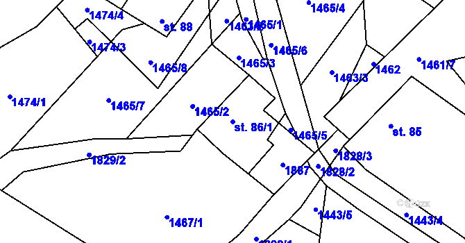 Parcela st. 86/1 v KÚ Meziříčí u Malont, Katastrální mapa
