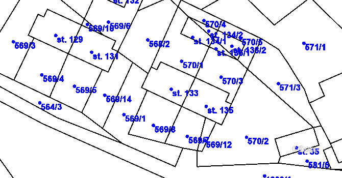 Parcela st. 133 v KÚ Meziříčí u Malont, Katastrální mapa