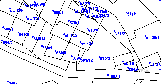 Parcela st. 135 v KÚ Meziříčí u Malont, Katastrální mapa