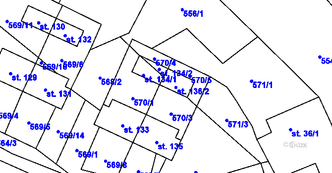 Parcela st. 136/1 v KÚ Meziříčí u Malont, Katastrální mapa