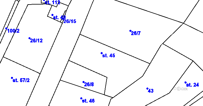 Parcela st. 45 v KÚ Lhotky u Malotic, Katastrální mapa